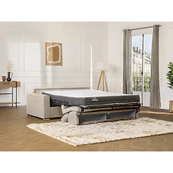 DUNLOPILLO Canapé 3 places convertible express en tissu beige - couchage lattes larges 140 cm - Matelas 22 cm avec mémoire de forme VIZIR