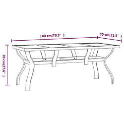 vidaXL Table de jardin Noir 180x80x70 cm Acier et verre pas cher