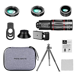 Kit D'objectif de Caméra de Téléphone portable Universel 28x Téléobjectif, 0.6X Grand Angle + 20X Macro + 198 ° Fisheye pour La Plupart Des Télescope d'objectif de caméra de téléphone