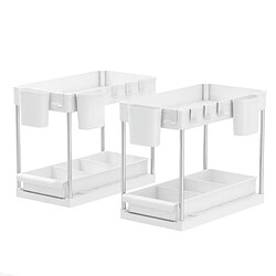 Secury-T Rangement sous évier/étagère cuisine, blanc, 2 niveaux avec tiroir Lot de 2