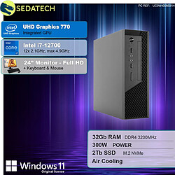 Sedatech Pack Mini-PC Pro • Intel i7-12700 • 32Go RAM • 2To SSD M.2 • DVD-RW • Windows 11 • Moniteur 24"