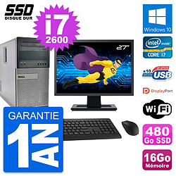 PC Tour Dell 990 Ecran 27" Intel Core i7-2600 RAM 16Go SSD 480Go Windows 10 Wifi - Occasion