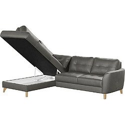 Acheter VENESETTI - Canapé d'angle convertible en cuir italien de luxe 5 places NORIA avec coffre, gris foncé, angle gauche