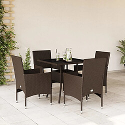 vidaXL Ensemble à manger de jardin et coussins 5pcs marron rotin verre 