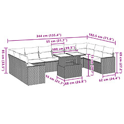 Acheter vidaXL Salon de jardin 11 pcs avec coussins gris résine tressée