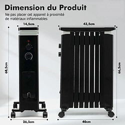 Helloshop26 Radiateur bain d'huile 1500 watts 3 chaleurs réglable séchoir rétractable thermostat intégré double protection 7 eléments noir 20_0005092