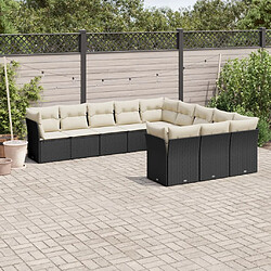 vidaXL Salon de jardin 11 pcs avec coussins noir résine tressée 