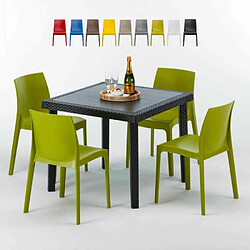 Table Carrée Noire 90x90cm Avec 4 Chaises Colorées Grand Soleil Set Extérieur Bar Café Rome Passion, Couleur: Anis vert