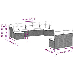 vidaXL Salon de jardin avec coussins 9 pcs marron résine tressée pas cher