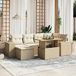 vidaXL Salon de jardin avec coussins 7 pcs beige résine tressée 