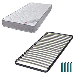 Ebac Matelas mousse + Sommier métal C220 90x200 Wave - Hauteur 19 cm - Soutien ferme