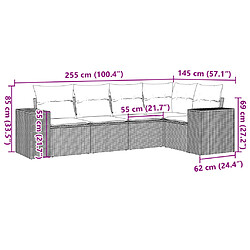 Avis vidaXL Salon de jardin avec coussins 5 pcs beige résine tressée