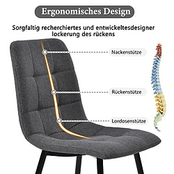 KILISKY Lot de 4 chaises - chaise de salle à manger avec dossier - lin - structure en métal - gris