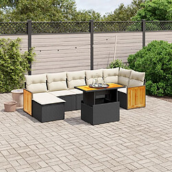 Maison Chic Ensemble Tables et chaises d'extérieur 8 pcs avec coussins,Salon de jardin noir résine tressée -GKD648455