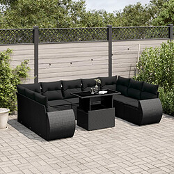 vidaXL Salon de jardin 10 pcs avec coussins noir résine tressée