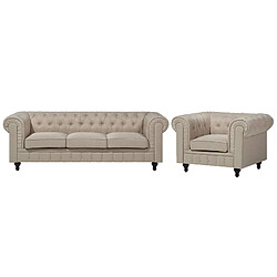 Beliani Ensemble canapé et fauteuil en tissu beige 4 places CHESTERFIELD Big 