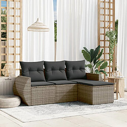 vidaXL Salon de jardin 4 pcs avec coussins gris résine tressée 