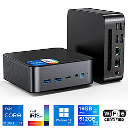 VANWIN Mini PC Intel 11th Core i7-11390H(jusqu'à 4,3 GHz)16Go RAM DDR4 512Go M.2 NVME SSD Mini Ordinateur Bureau Soutien win11 Ubuntu RJ45 2.5G*2 HDMI*3 Dual band 2.4+5G WiFi-Noir 