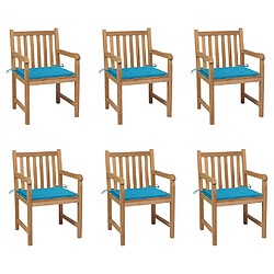 vidaXL Chaises de jardin lot de 6 et coussins bleu Bois de teck massif