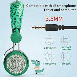 Universal Dinosaure mignon casque filaire casque musique enfant casque stéréo casque 3,5 mm casque apprendre jeux téléphone portable casque(Vert) pas cher