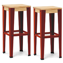 Ds Meubles Tabourets LUNDS 32x32x75 RJ-NA – Lot x 2 Tabourets de bar LUNDS – style Scandinave 32x32x75 Rouge-Naturel – Lot de 2 - Box Furniture