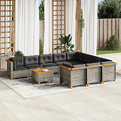 vidaXL Salon de jardin 11 pcs avec coussins gris résine tressée 