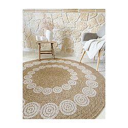 Avril Paris Tapis extérieur rond - 160cm - naturel - 100% polypropylène résistant aux UV - 1400 gr/m2 - LIAK