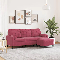 vidaXL Canapé à 3 places et repose-pieds Rouge bordeaux 180 cm Velours