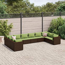 vidaXL Salon de jardin 10 pcs avec coussins marron résine tressée 