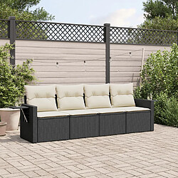 vidaXL Salon de jardin 4 pcs avec coussins noir résine tressée 