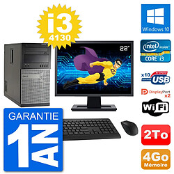 PC Tour Dell 7020 Ecran 22" Intel i3-4130 RAM 4Go Disque 2To Windows 10 Wifi · Occasion 