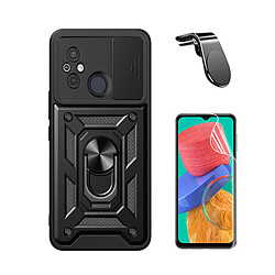 Kit Film de Hydrogel Étui Complète Devant + Coque Magnetic Military Defender Slide Window Anti-Impact + SuppOrt Magnétique L Safe Driving Voiture Phonecare pour Xiaomi Redmi 12C - Noir 