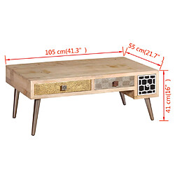 vidaXL Table basse avec tiroirs Bois de manguier massif 105x55x41 cm pas cher