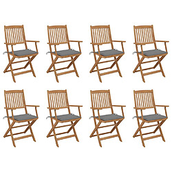 vidaXL Chaises pliables d'extérieur et coussins lot de 8 Bois d'acacia