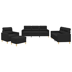 vidaXL Ensemble de canapés 4 pcs avec coussins Noir Tissu