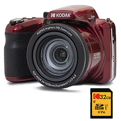 KODAK Pack Numérique Bridge Pixpro Astro Zoom AZ425 + Carte SDHC Kodak Ultra High Speed U1 32GB - Appareil Photo, Zoom 42X, Grand angle, 20 mégapixels, LCD 3, Vidéo Full HD 1080p, Batterie Li-ion - Rouge - Rouge