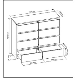 3xeLiving Commode DEMII avec 8 tiroirs en blanc brillant 120cm