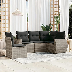 vidaXL Salon de jardin 5 pcs avec coussins gris clair résine tressée 