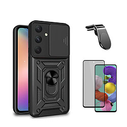 Kit Verre Trempé 5D Anti-Spy + Coque Magnetic Military Defender Slide Window Anti-Impact + SuppOrt Magnétique L Safe Driving Voiture Phonecare pour Samsung Galaxy S23 FE - Noir