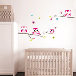 Toilinux Lot 2x Sticker enfant Chouettes - 70 x 20 cm - Blanc et rose