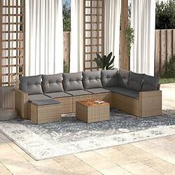 vidaXL Salon de jardin avec coussins 9 pcs beige résine tressée 