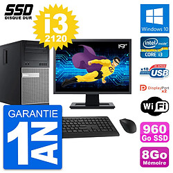 PC Tour Dell OptiPlex 9010 Ecran 19" i3-2120 RAM 8Go SSD 960Go Windows 10 Wifi · Occasion 