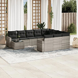 vidaXL Salon de jardin 11 pcs avec coussins gris clair résine tressée 