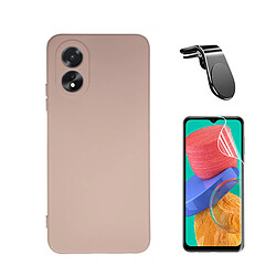 Jeu de films en verre trempé de la couverture 5D + Cas de silicone liquide + SuppOrt Magnétique L Voiture de conduite sécuritaire Phonecare pour Oppo A38 4G - rose