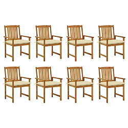 Maison Chic Lot de 8 Chaises de jardin,Fauteuil d'extérieur avec coussins Bois d'acacia solide -MN15059