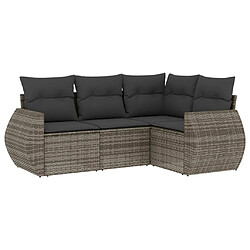 vidaXL Salon de jardin 4 pcs avec coussins gris résine tressée