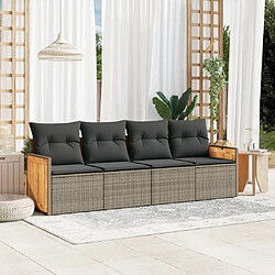 vidaXL Salon de jardin 4 pcs avec coussins gris résine tressée 