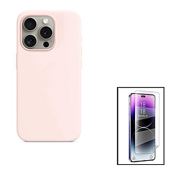 PHONECARE Kit Film Verre Trempé 5D Anti-Spy + Coque Silicone Liquide + Support Renforcé pour Apple iPhone 15 Pro Max - Rose