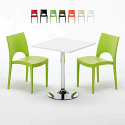 Grand Soleil Table Carrèe Blanc + 2 Chaises Colorées