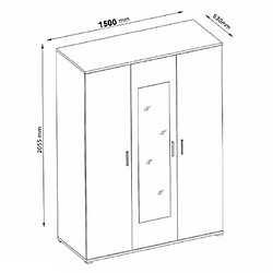 Mes Armoire 3 portes 150 cm décor béton et blanc mat - ASHY